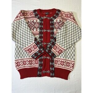 Dale of Norway Wool Cardigan Sweater Red White Nordic Knit Size S
